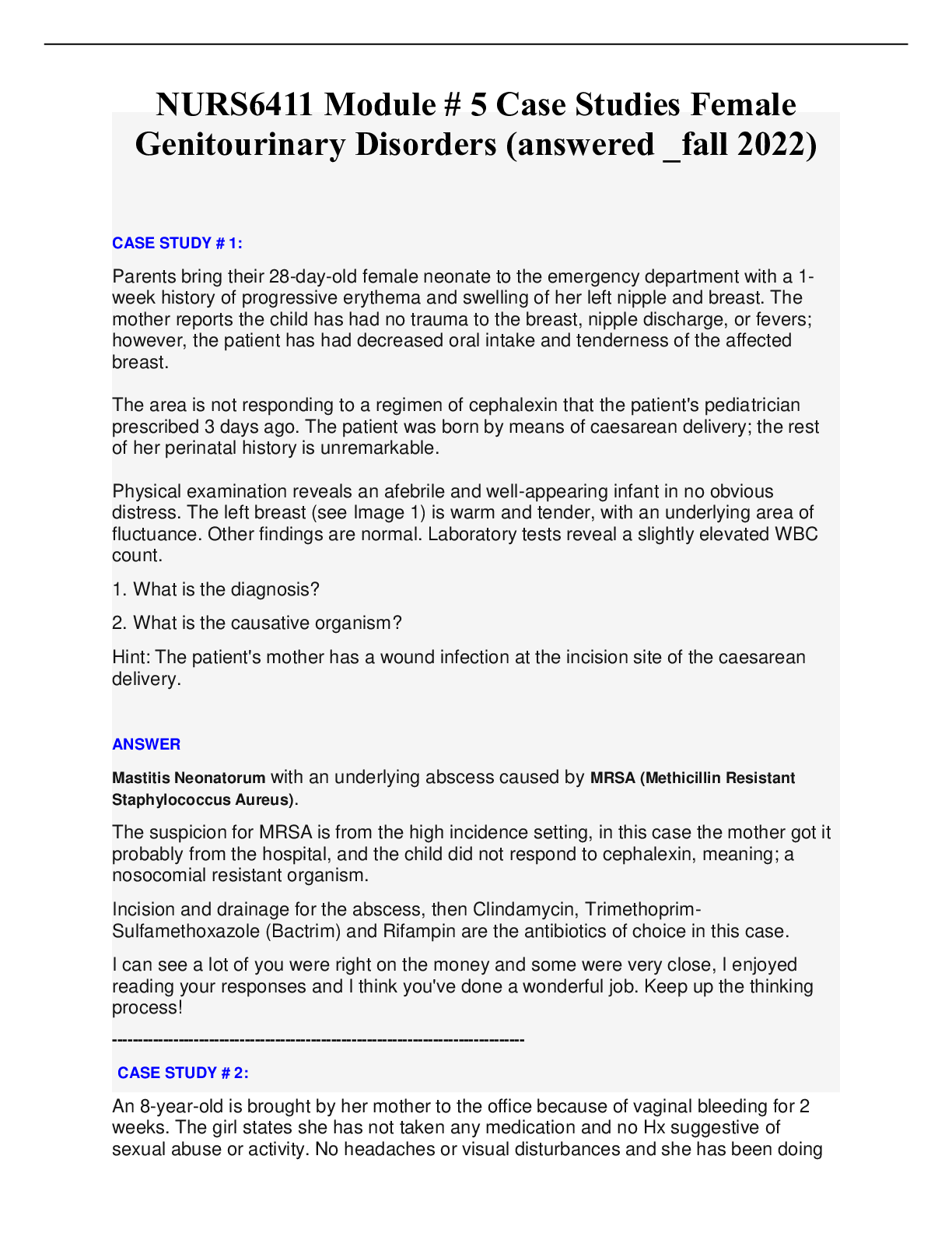 Preview image for NURS6411 Module # 8 Case Studies Female Genitourinary Disorders (answered _fall 2022)